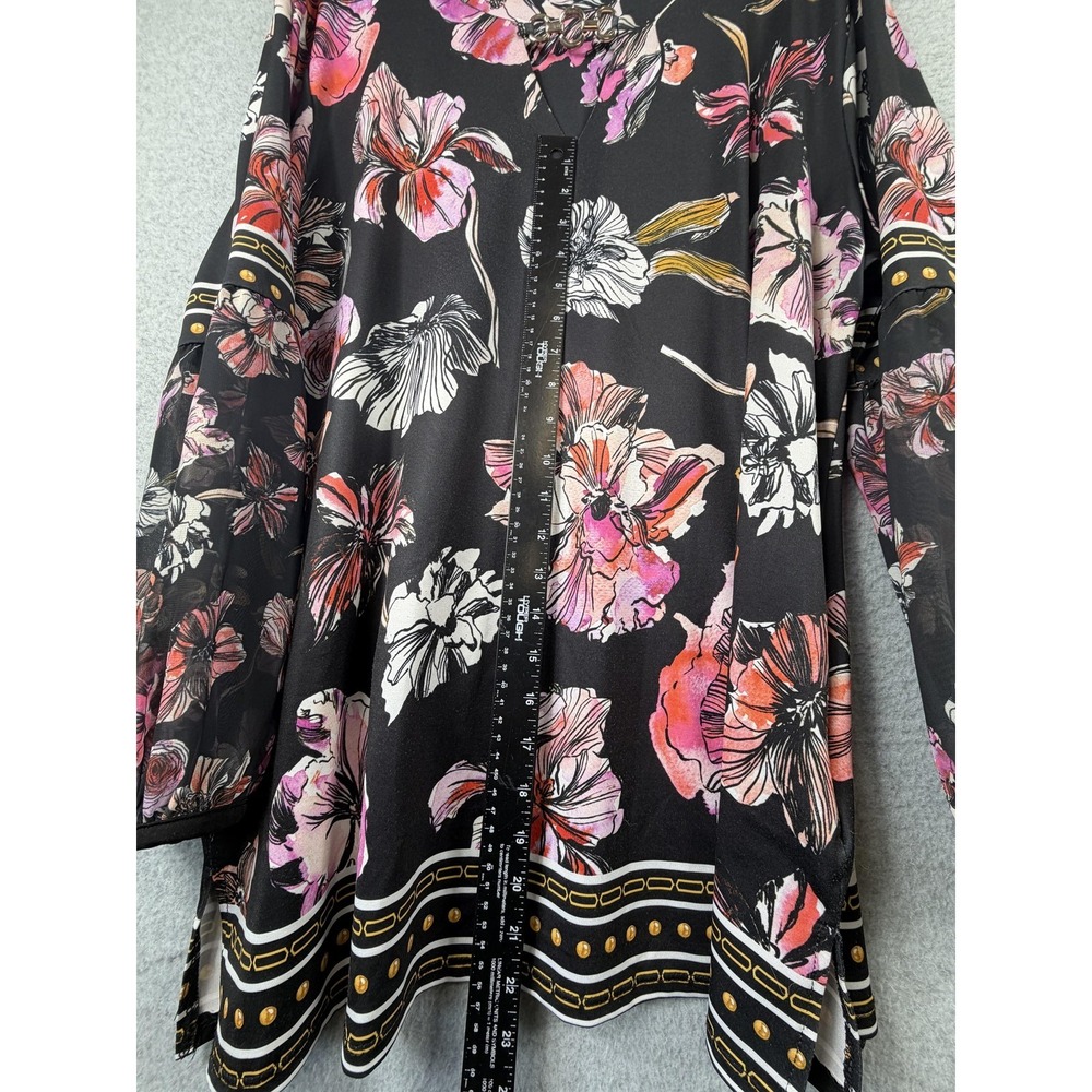 JM Collection Blouse Womens XXL Black Floral Balloon Sleeve Tunic Stretch Top - Picture 11 of 13